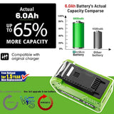 ?3Rd-Upgrade 6.0Ah 40V Replace Battery For Greenworks 29472 G-Max Power Tools 29252 20202 22262 25312 25322 20642 21242 22272 27062