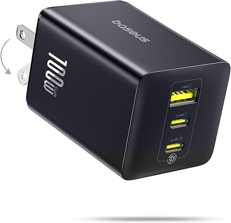 100W 3 Port USB C Fast Wall Charger Foldable Compact Power Adapter for MacBook iPhone iPad Samsung