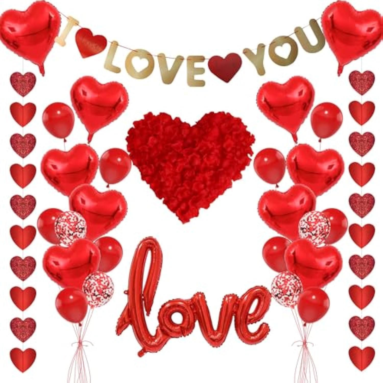 I Love You Ballons Decorations - Valentine Day Party Supplies Heart Balloons Kit 500 Pcs Silk Red Rose Petals For I Love You Decoration For Anniversary Confession Proposal Wedding Valentine Day
