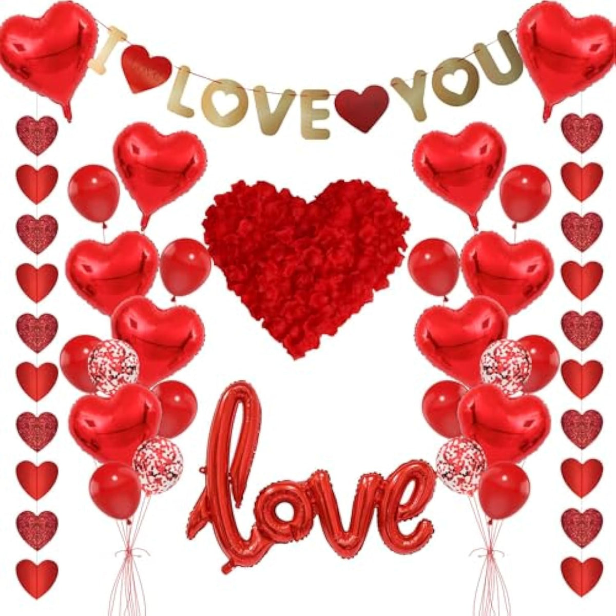 I Love You Ballons Decorations - Valentine Day Party Supplies Heart Balloons Kit 500 Pcs Silk Red Rose Petals For I Love You Decoration For Anniversary Confession Proposal Wedding Valentine Day