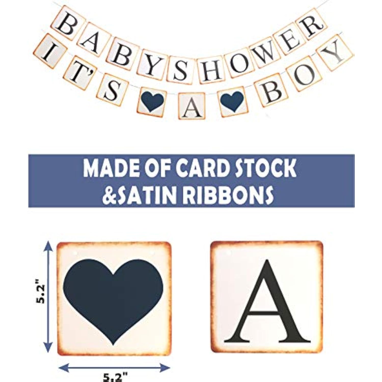 Baby Shower Decorations For Boy, It'S A Boy, Elephant Theme, Blue, Grey, White, 14 Piece Set, Includes Banner, Paper Fans, Tassels