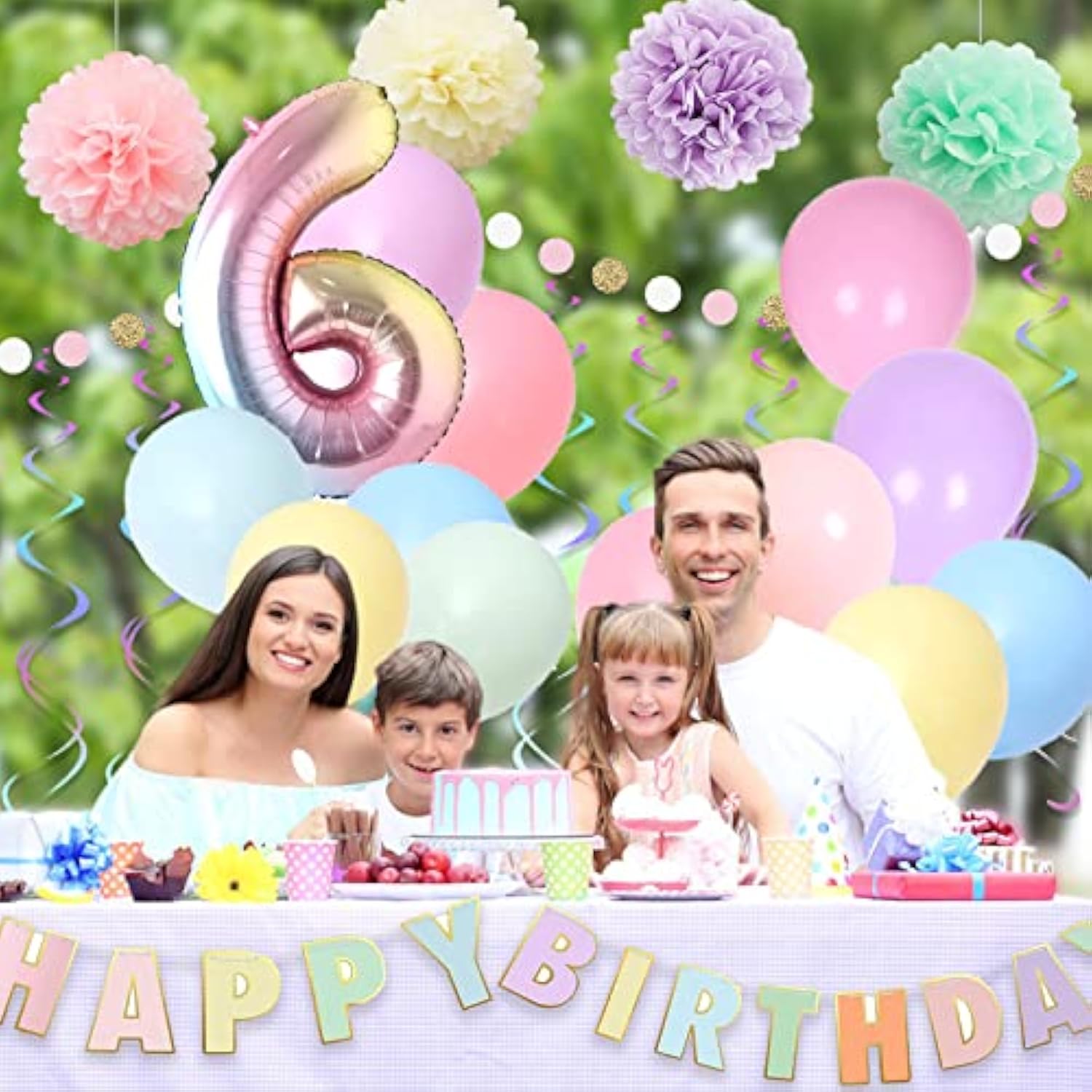 Rainbow 6Th Birthday Party Pack - 40" Gradient Number 6 Balloon, Banner & Supplies For Kids