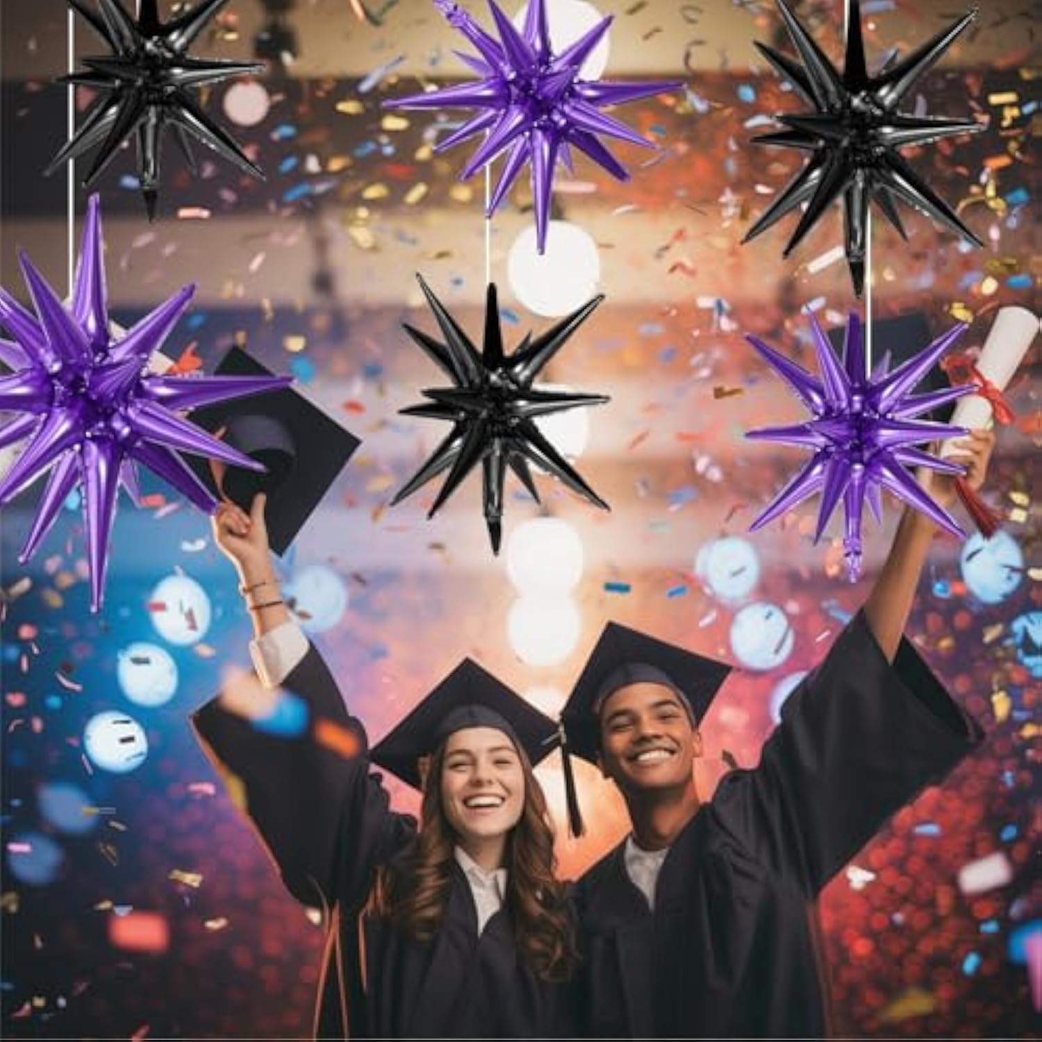 9pcs Black Purple Star Balloons 22 Inch Foil Spike Balloons for Party Decorations