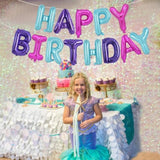 Happy Birthday Balloons Banner With Ribbon Straw,16 Inch Mylar Letters Birthday Sign Banner Balloon Bunting Reusable For Girls Kids & Adults Birthday Halloween Supplies?Blue Purple Pink?