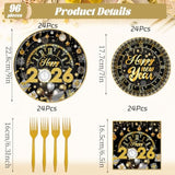 Happy New Years Eve Decorations 2026, 96Pcs New Years Eve Disposable Paper Plates And Napkins Party Supplies 2026, Nye Forks Decor 2026