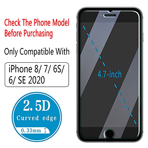 (2 Pack) Tempered Glass For iPhone SE 2020, iPhone 8, iPhone 7, iPhone 6S, iPhone 6 4.7-Inch Screen Protector, Case Friendly, Easy to Install, Bubble