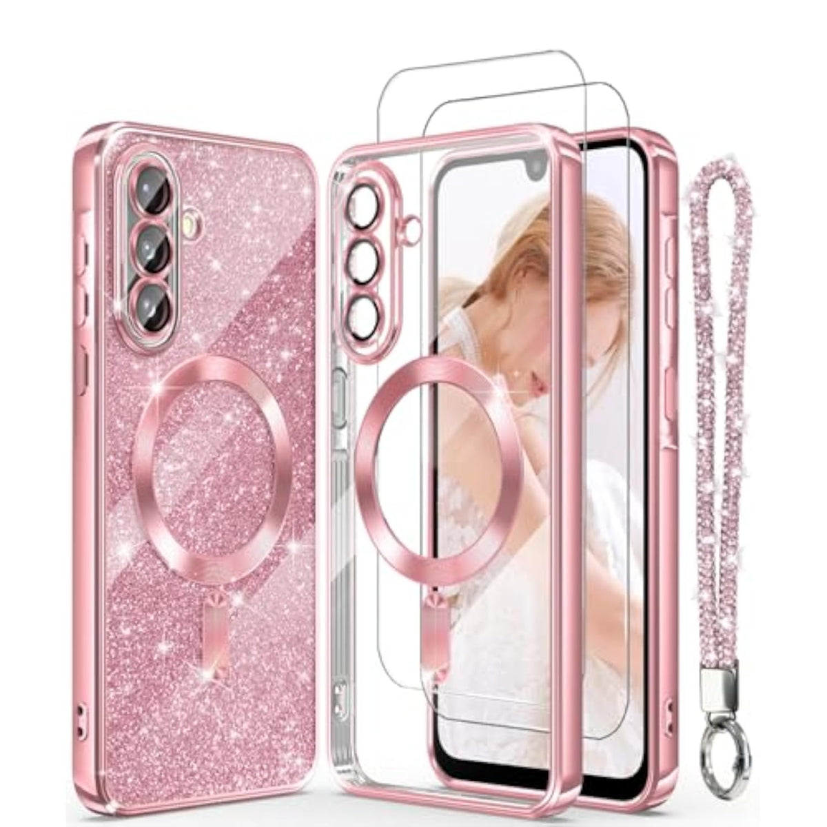 Magnetic Plated Gold Clear TPU Case for Samsung Galaxy A37 - Pink