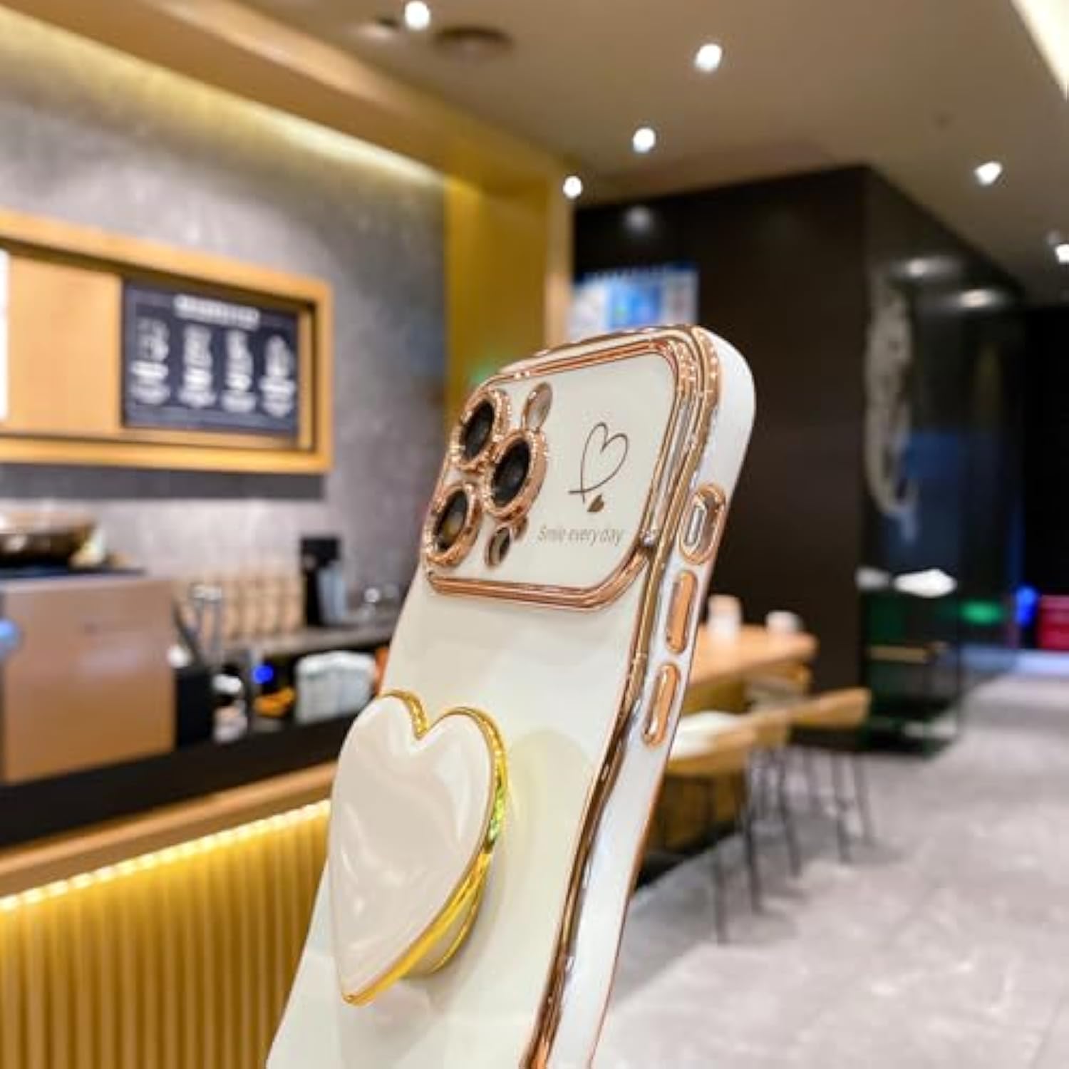 Compatible With Cute Iphone 16 Pro Max Case 6.9'', Pink Wave Frame Shape Phone Case With Love Heart Kickstand Raised Camera Protection Luxury Plating Shockproof Tpu Protective Cover For Women Girls