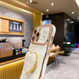 Compatible With Cute Iphone 16 Pro Max Case 6.9'', Pink Wave Frame Shape Phone Case With Love Heart Kickstand Raised Camera Protection Luxury Plating Shockproof Tpu Protective Cover For Women Girls