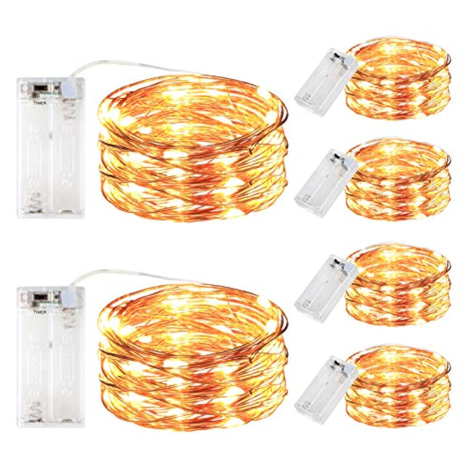 6 Pack LED Fairy String Lights (10ft, 30 LEDs, Timer, Warm White)