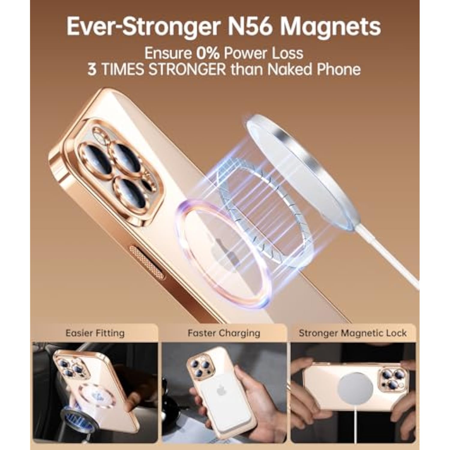 For 16 Pro Case With 2X Screen Protection [Built-In Lens Protector] [Stronger N56 Magnets] [Not-Yellowing] Compatible With Magsafe Women Girls Color Clear Case (6.3")- Desert Gold