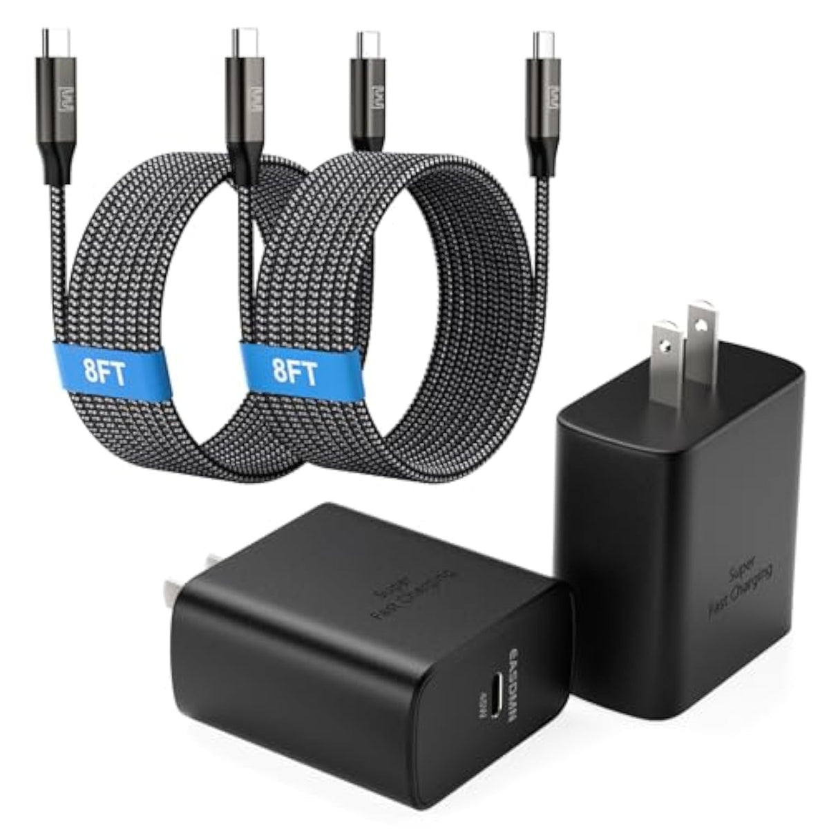 45W Super Fast Charger Type C, [2 Pack] 45 Watt Usb-C Charger Pd/Pps Wall Charging Block For Samsung Galaxy S25 Ultra/S25+/S25/S24/S23 Ultra/S23+/S22 Ultra/S22+/S20 Ultra, Tab S8(With 2X 8Ft Cable)