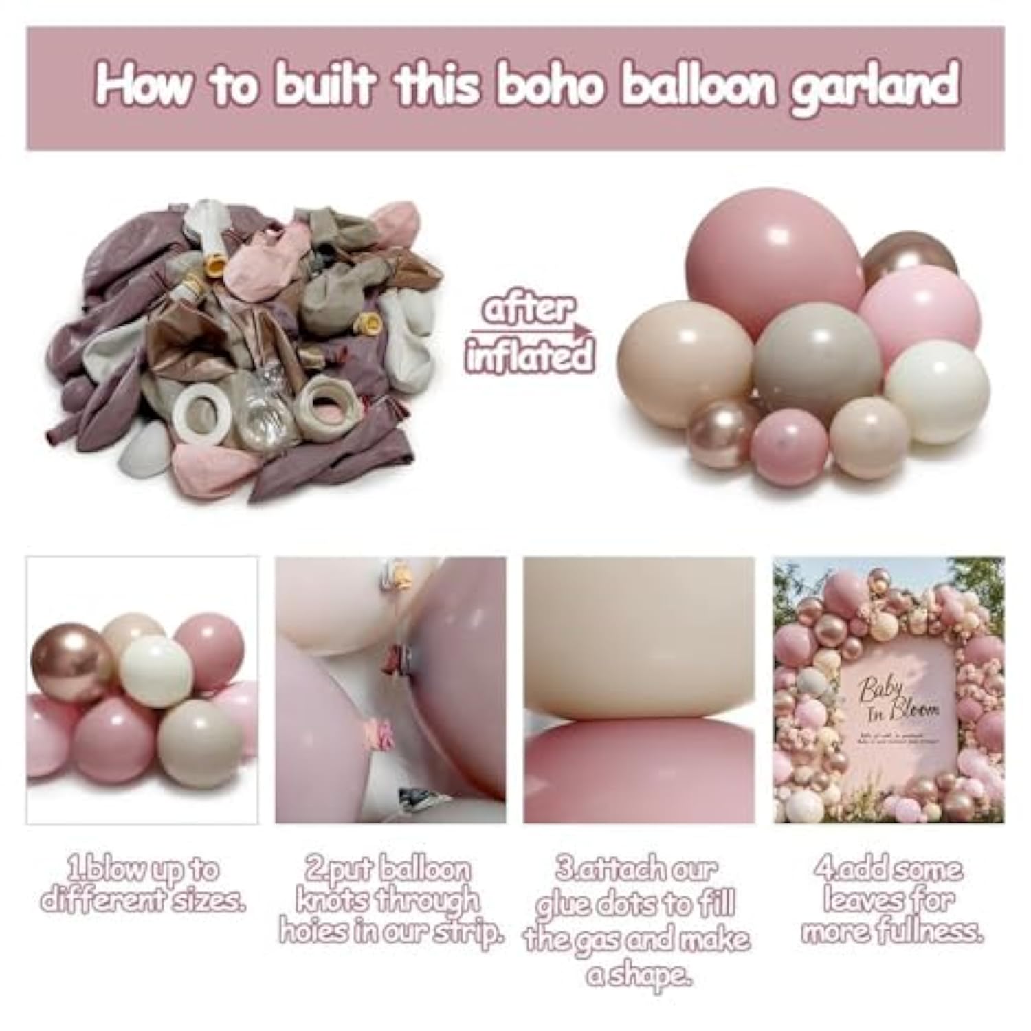 89pcs Dusty Pink & Gold Balloon Garland Kit for Baby Shower  Wedding Decor