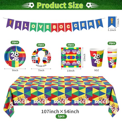 Soccer Theme Party Supplies Set, Soccer Birthday Party Decorations Kit with Plates, Cups, Napkins, Tablecloth, Banner, Hanging Swirls and Honeycomb Centerpieces for Game Day Party