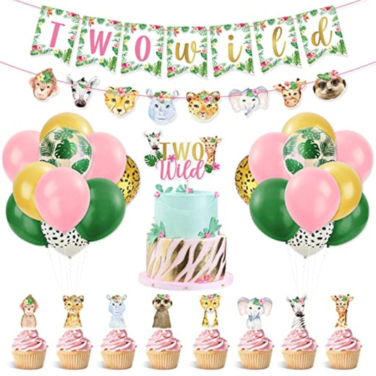 Two Wild Birthday Decorations Floral Jungle Themed 2Nd Birthday Banner