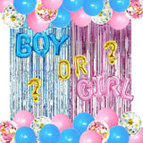 Gender Reveal Kit Pink Blue Balloons Foil Balloons Tinsel Curtain Backdrop