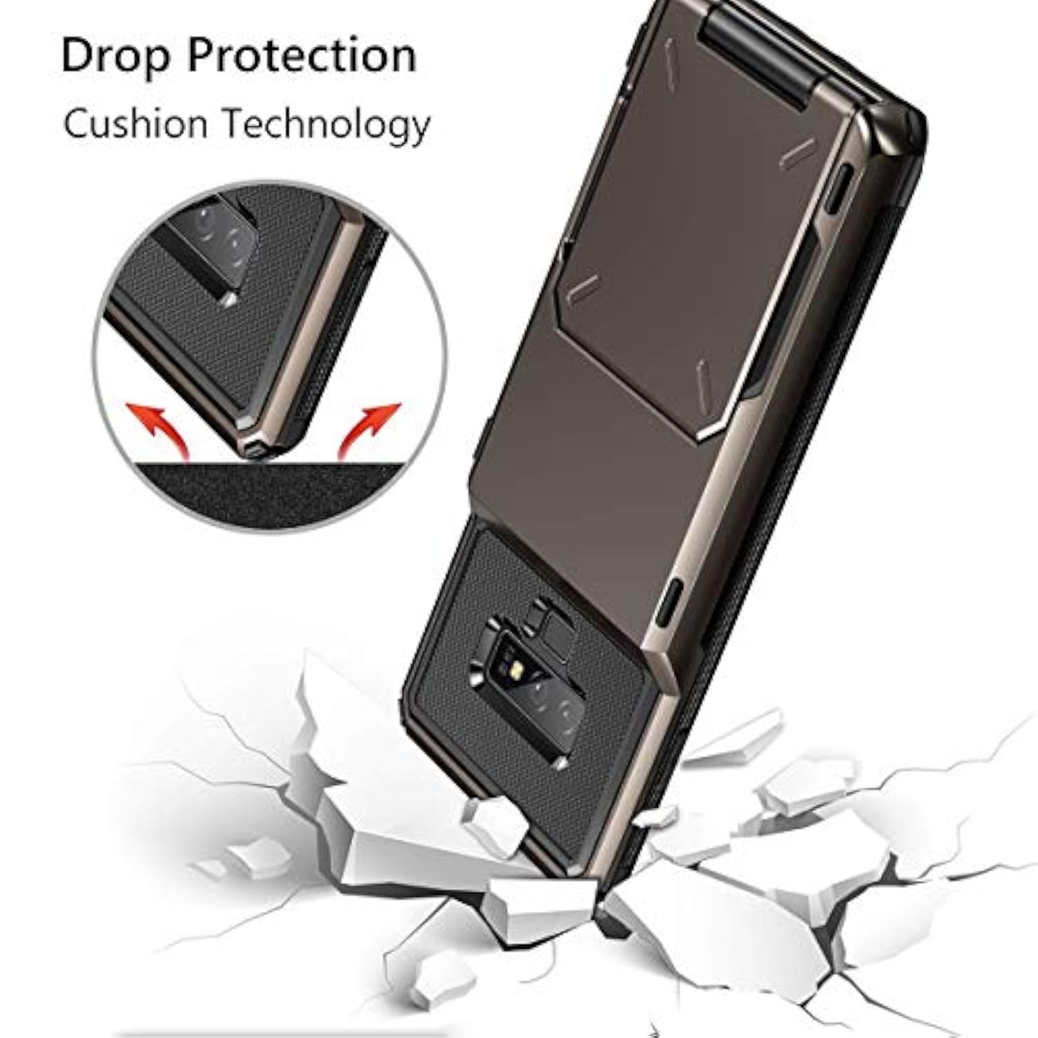 Case For Galaxy Note 9 Case Wallet 4Slot Pocket Credit Card Id Holder Scratch Resistant Dual Layer Protective Bumper Rugged Rubber Armor Hard Shell Cover For Samsung Galaxy Note 9 Gun Metal