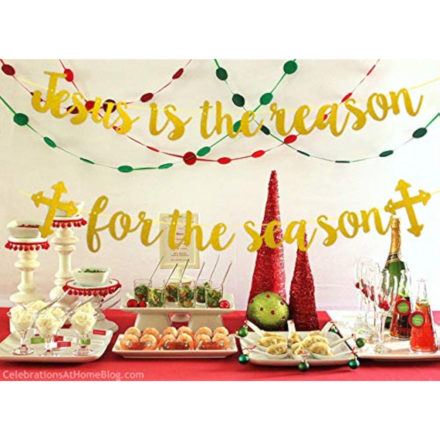 Jesus Is The Reason For The Season Banner, Gold Glittery Christmas Holiday Banner, Funny Christmas Decorations Banner, Christmas Vacation Decorations,Christmas Holiday Decorations Xmas Decorations