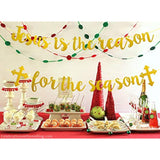 Jesus Is The Reason For The Season Banner, Gold Glittery Christmas Holiday Banner, Funny Christmas Decorations Banner, Christmas Vacation Decorations,Christmas Holiday Decorations Xmas Decorations