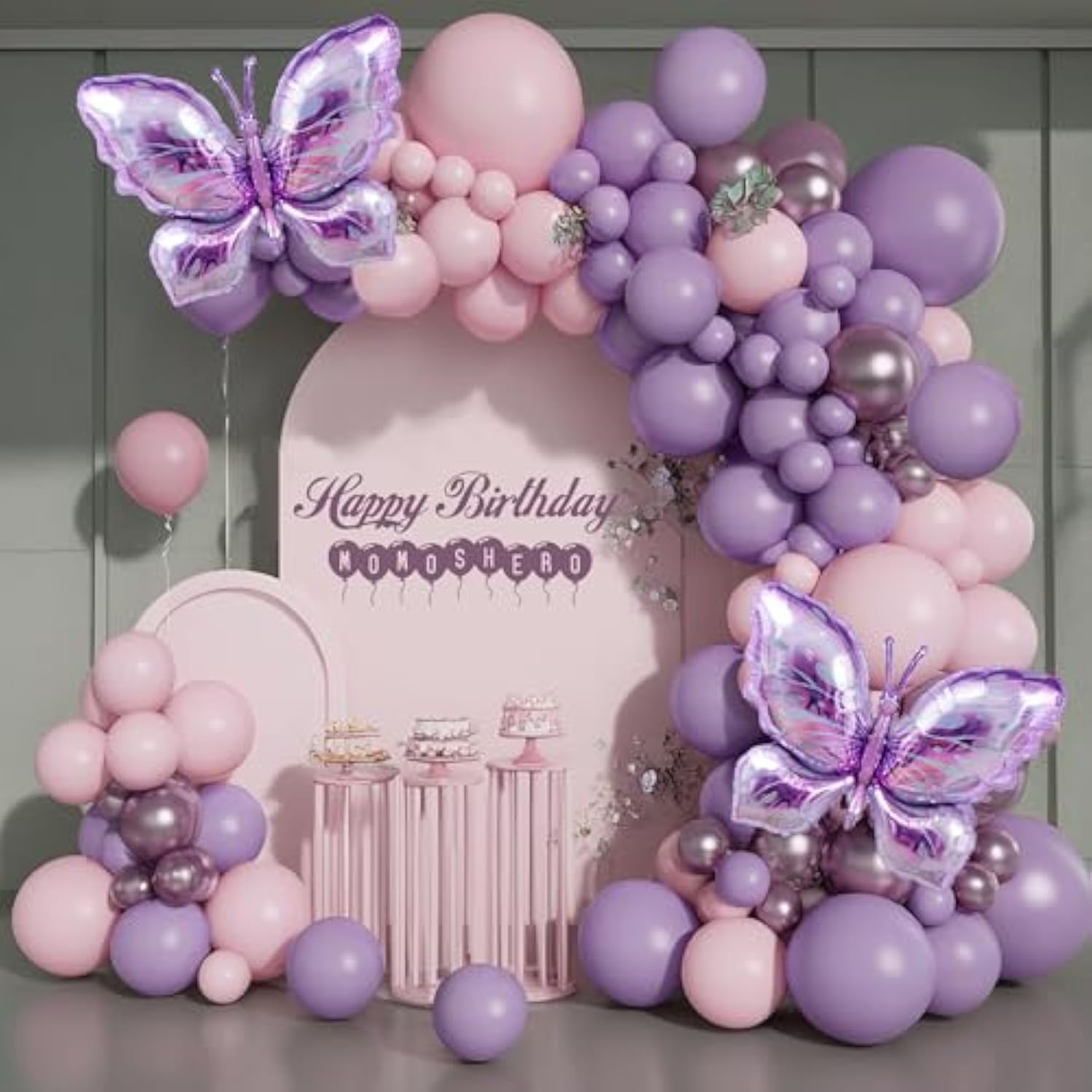 Butterfly Balloons Arch Garland Kit,Pink And Purple Balloons With Lavender Lilac Foil Butterfly For Girl'S Birthday Baby Shower Wedding Mother'S Day Valentines Party Decorations