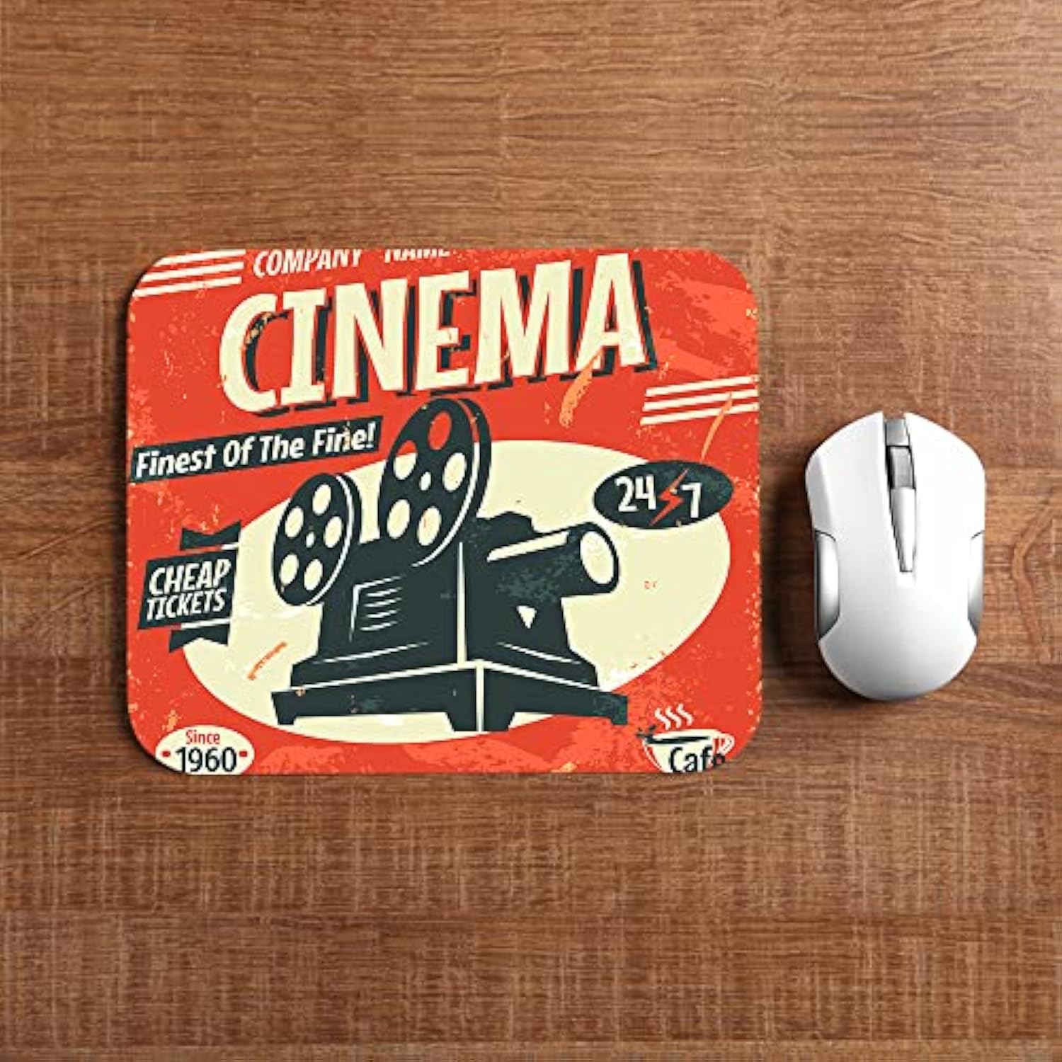 Cinema Poster Square Mousepads Desktop Notebook Mouse Mat Grunge Cinema Movie Projector Theater Mouse Pads For Working And Gaming Office Accessories Desk 9.5X7.9 Inch