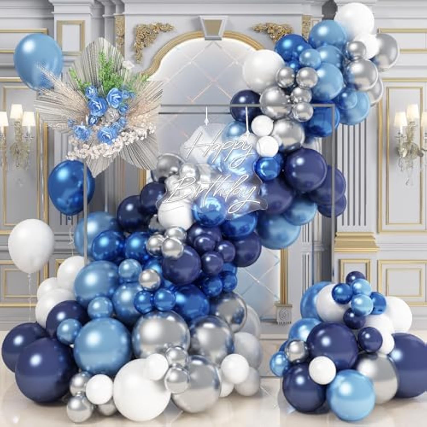 97pcs Blue White Silver Balloon Garland Kit for Birthday, Baby Shower, Wedding