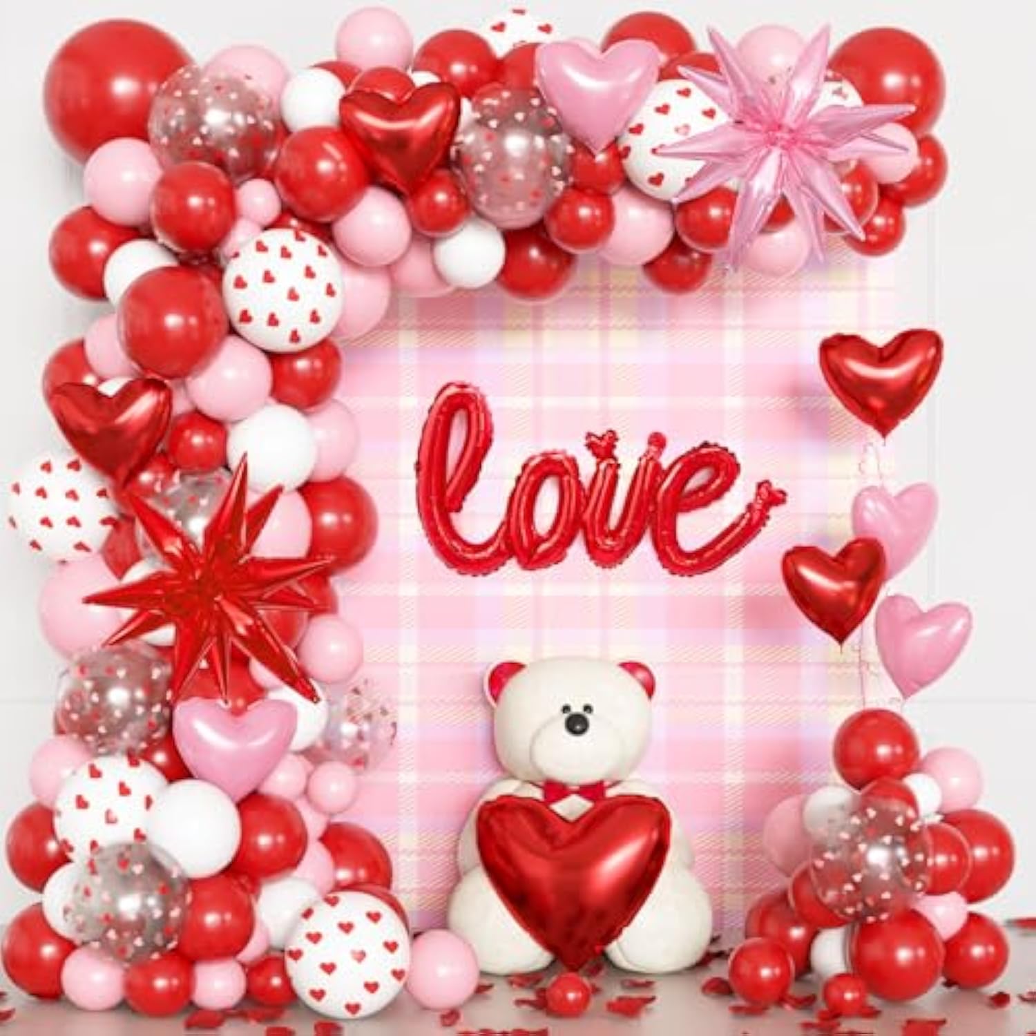 169Pcs Valentines Day Balloons Garland Arch Kit, Pink Red White Confetti Heart Balloon For Women Girls Valentine'S Mother'S Day Wedding Bachelorette Engagement Anniversary Party Decorations