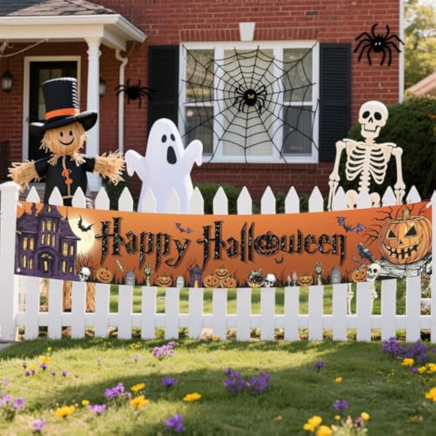 Halloween Large Banner 120x20 Inch Pumpkin Ghost Trick or Treat Outdoor Yard Garden Decor