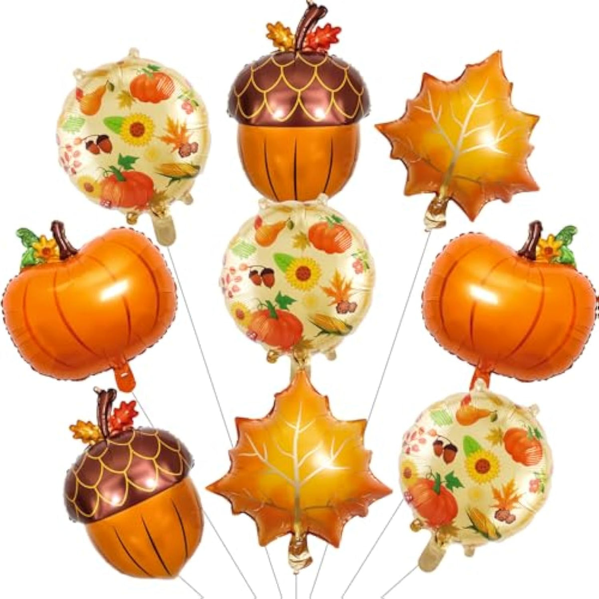 9 PCS Thanksgiving Balloons Pumpkin Maple Leaf Pine Cone Foil Balloons Party Decor