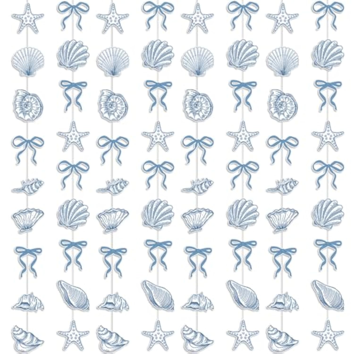 8 Pack Blue Bow Starfish And Seashell Garland 6.56 Ft Ocean Coastal Nautical Paper Hanging Decorations Pre Strung Banner For Under The Sea Beach Wedding Mermaid Birthday Party Decorations