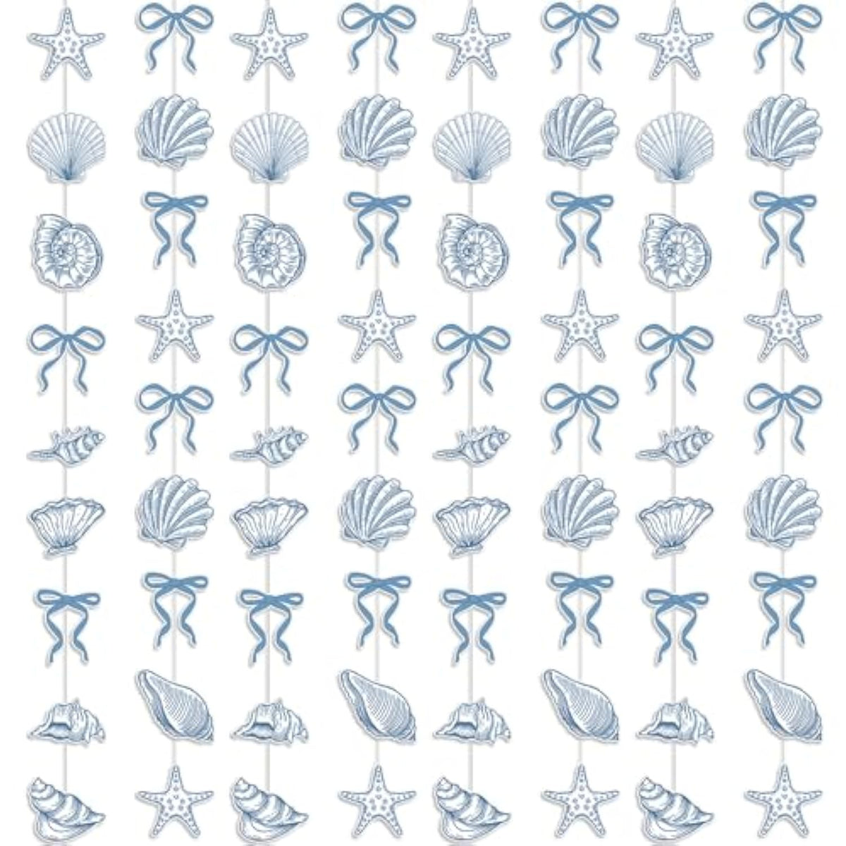 8 Pack Blue Bow Starfish And Seashell Garland 6.56 Ft Ocean Coastal Nautical Paper Hanging Decorations Pre Strung Banner For Under The Sea Beach Wedding Mermaid Birthday Party Decorations