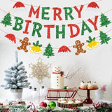 Merry Christmas Birthday Party Decorations Red Green Banner Hanging Paper Tree Gingerbread Man Bells Hat Sign For Xmas Wall Home Garden Outdoor Accessories Supplies