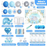 94 Pcs Baby Shower Decorations For Boy, 5 Pcs White Balloon Boxes, 70 Pcs Latex Balloons, Blue Elephant Theme Baby Shower Decorations Gender Reveal Party Supplies