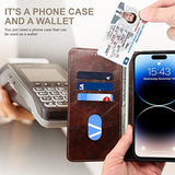 Compatible With Iphone 15 Pro Max Case Wallet, Flip Cover With Magnetic Kickstand, Credit Card Holder, Leather Folio Case For Iphone 15 Pro Max Brown