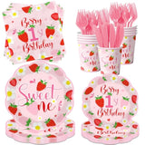 Berry First Birthday Decorations Tableware,150Pcs Berry Sweet One Plates And Napkins,Cup, Forks Knives,Strawberry First Birthday Decorations For Girl,Serve 25