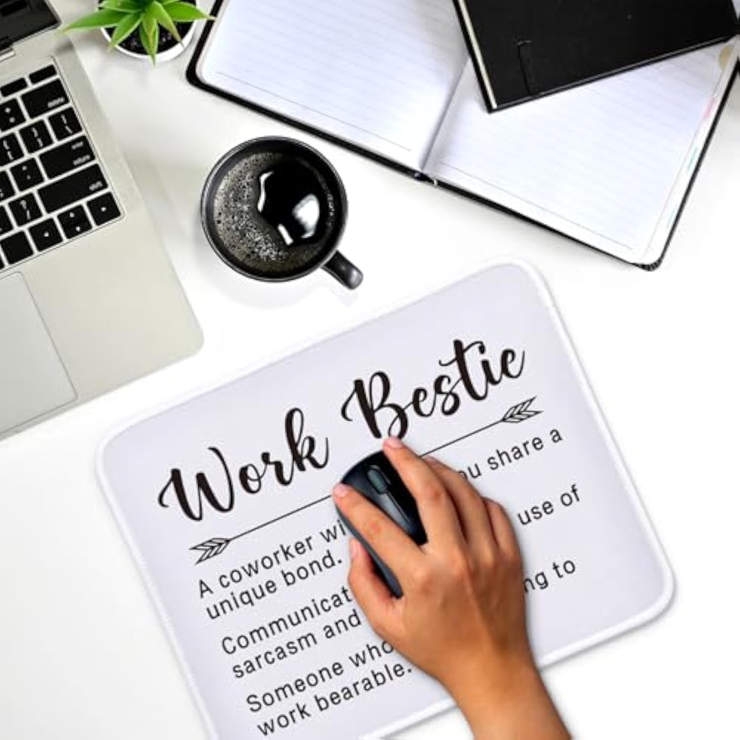 Funny Inspirational Mouse Pad Gifts - Work Bestie Definition - Non-Slip Mousepad With Stitched Edge - Rectangular Mouse Mat For Work Laptop - Thank You Gifts For Employee, Coworker, Friend