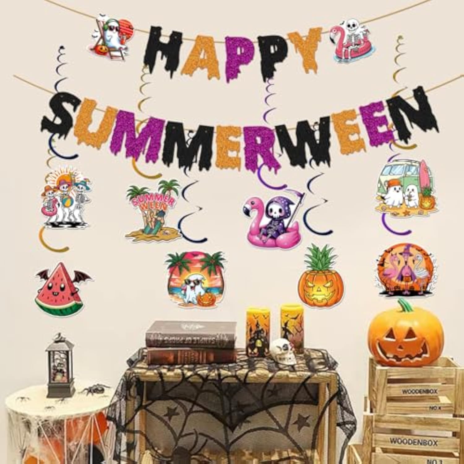 Happy Summerween Banner Summer Halloween Party Decorations