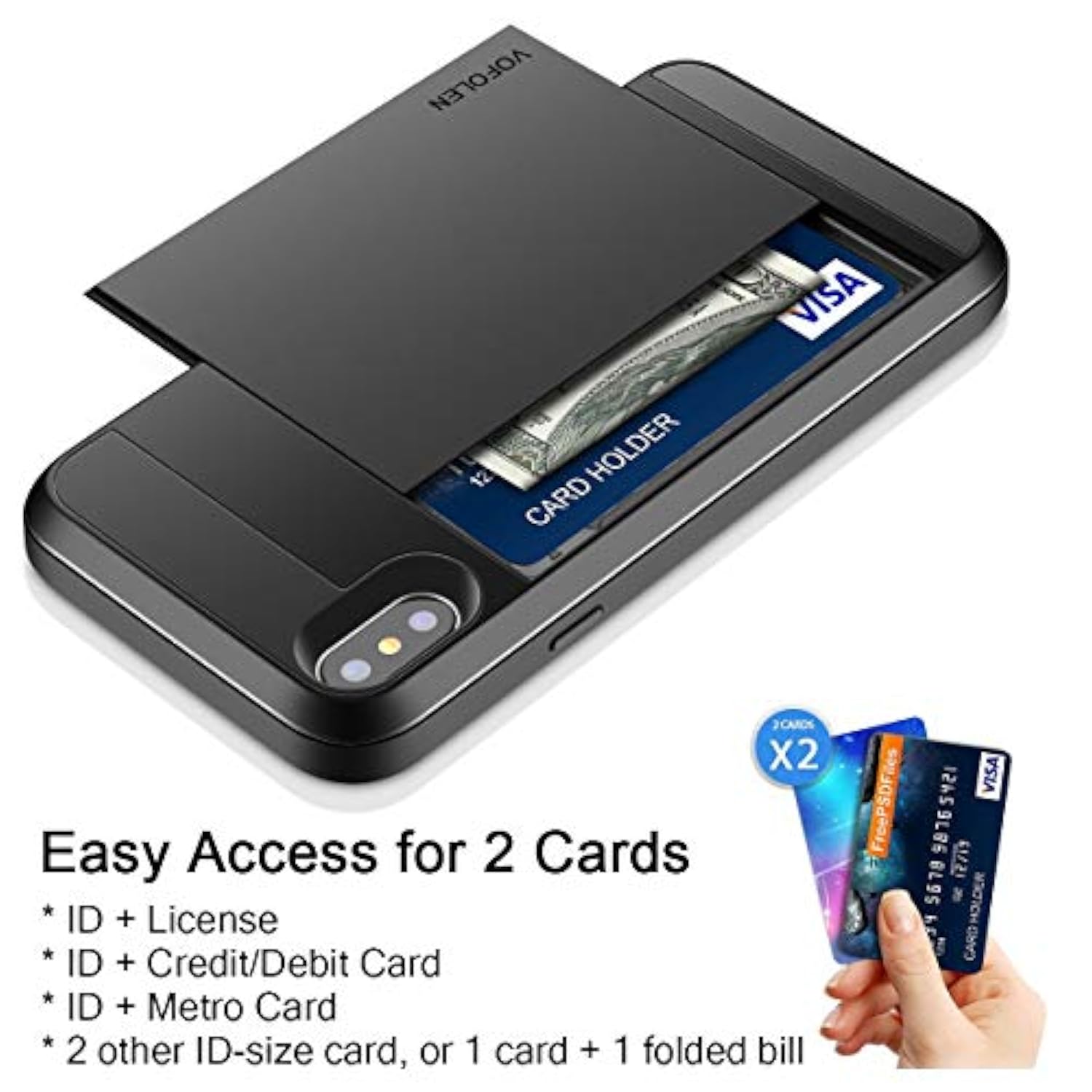 Case For Iphone Xs Max Case Wallet Card Holder Sliding Cover Credit Card Slot Id Pocket Dual Layer Protective Hard Shell Hybrid Tpu Bumper Armor Case For Iphone Xs Max 10S Max (Black)