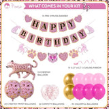 Pink Cheetah Happy Birthday Banner, Pink Cheetah Birthday Decorations, Leopard Party Decorations, Animal Birthday Party Decorations | Safari Party | Leopard Party Supplies | Animal Print