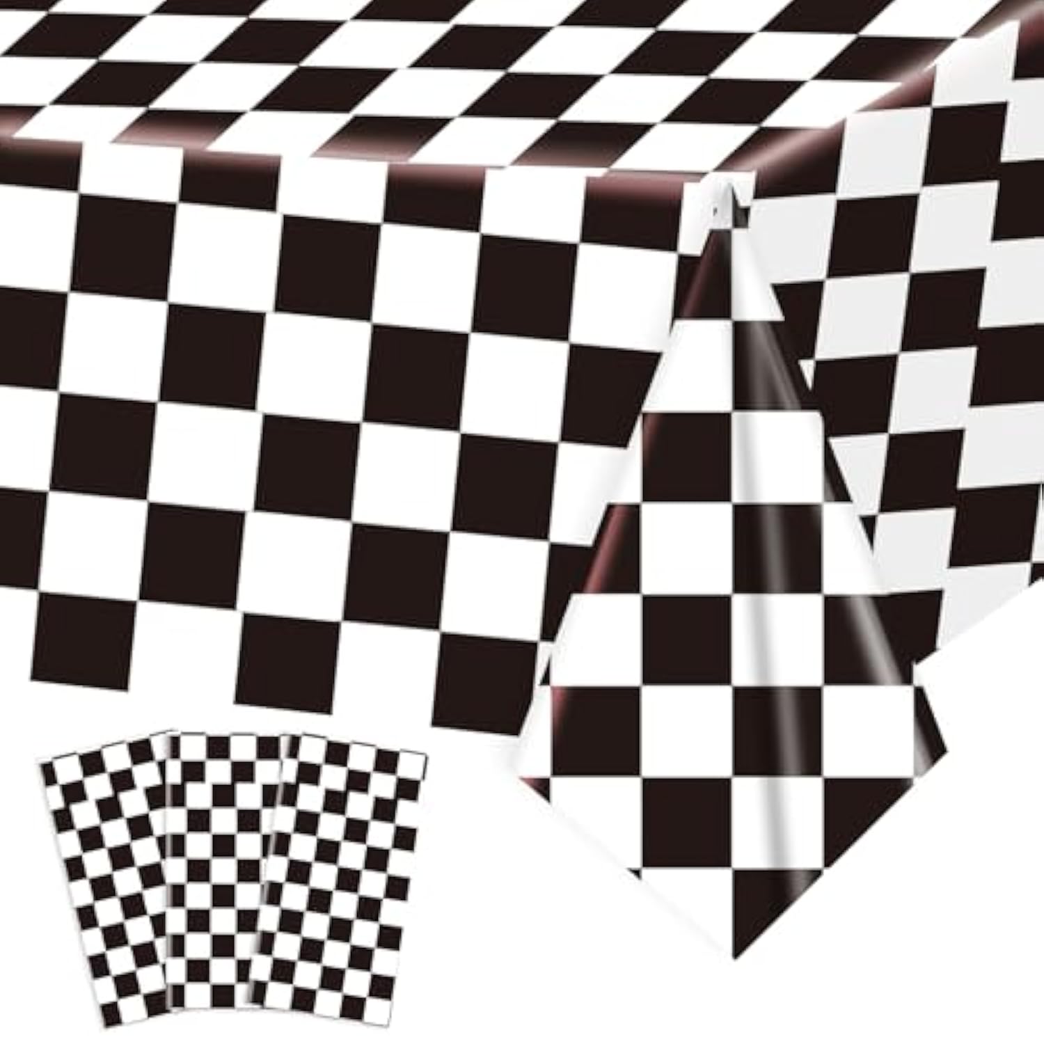 3-pack black & white checkered race car tablecloths, 54" x 108", for party décor