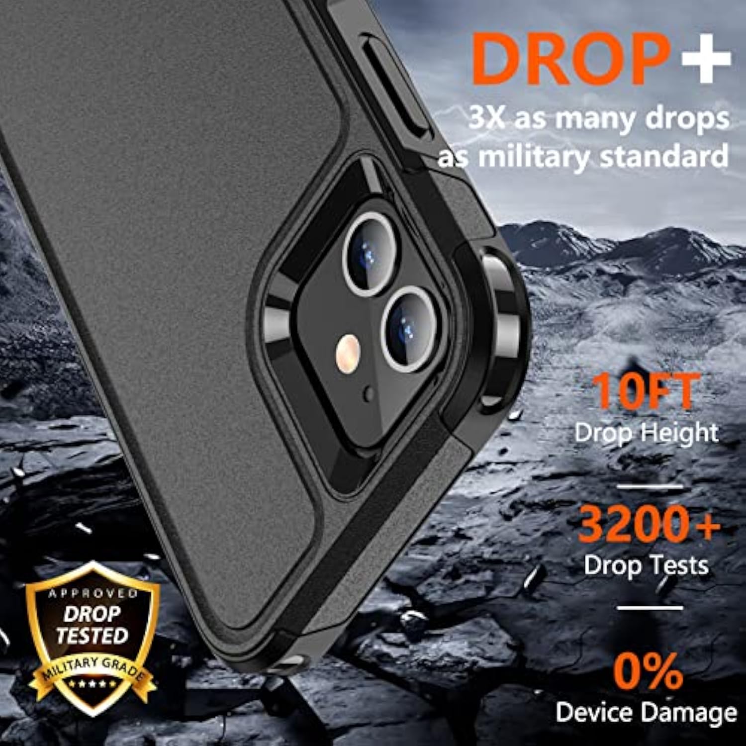 Designed For Iphone 12 Case/Iphone 12 Pro Case, [10 Ft Grade Drop Protection] [With 2 Pcs Tempered Glass Screen Protector] Protective Case For Iphone 12/12 Pro (Black)
