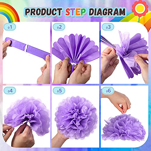 48 Pcs Tissue Paper Pom Poms 14''/ 12''/ 10''/ 8''/ 6'' Tissue Paper Flowers Decorations for Wedding Birthday Bridal Shower Baby Shower Decor (Rainbow)