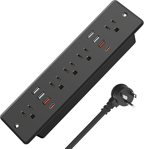 13 in 1 Recessed Power Strip 5 AC Outlets 6 USB A 2 USB C 10 Ft Cord 45W