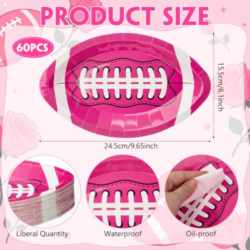 60 Pcs Hot Pink Football Plate 10'' Breast Cancer Party Decoration