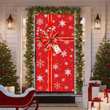 Red Christmas Door Decorations - 72.8 X 35.4 Inch Merry Xmas Cover Banner For Front Door | Outdoor Holiday Porch Signs With Bowknot, Party Supplies, Easy Hanging Winter Photo Booth Props