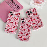 Compatible With Iphone 13 Case, Cute Wave Curly Pink Cherry Bow Phone Case For Women, Soft Tpu Shockproof Protection Cover Designed For Iphone 13 6.1 Inch