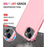 Heavy Duty Protection Phone Case Cover for Apple iPhone 14 with Tempered Glass Screen and Camera Lens Protector, Pink