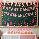 Breast Cancer Awareness Banner Decorations,Glitter Pink Ribbon Hanging Swirls for Breast Cancer Support Decor Supplies