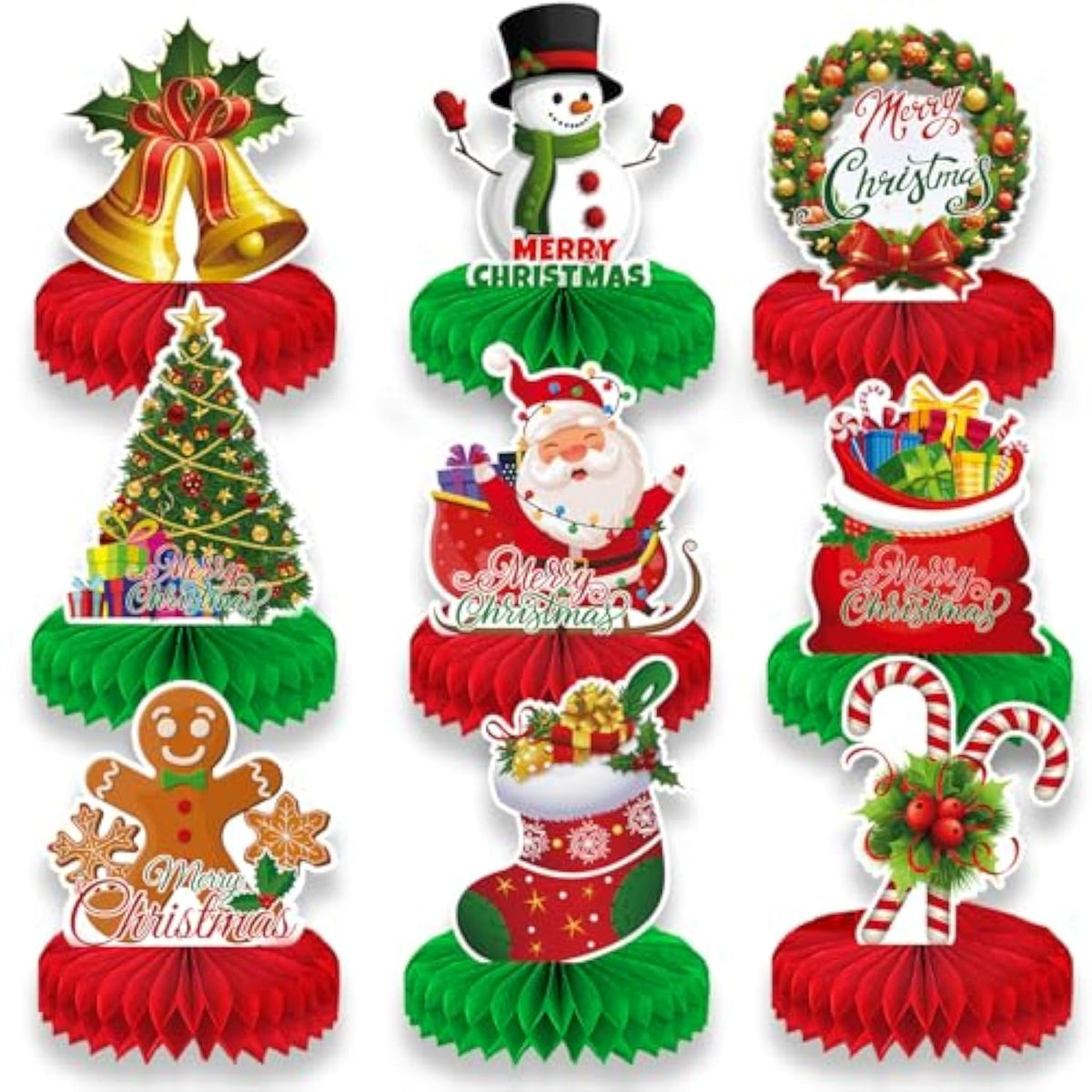 9pcs Christmas Honeycomb Table Centerpieces Party Decorations