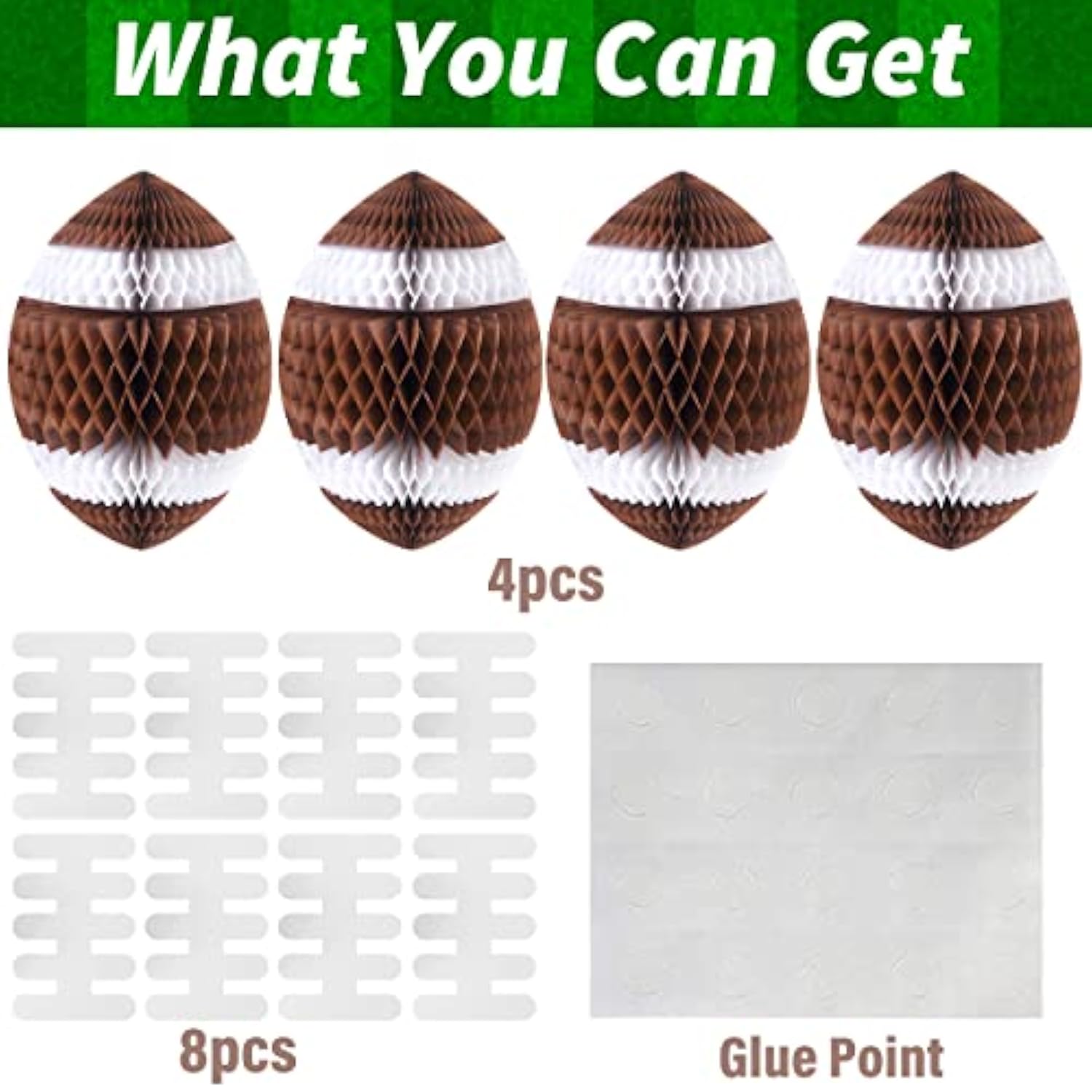 4Pcs Football Party Honeycomb Hanging Decorations 3D Football Honeycombs Tissue Paper Pom Poms For Boys Sport Theme Baby Shower Decorations